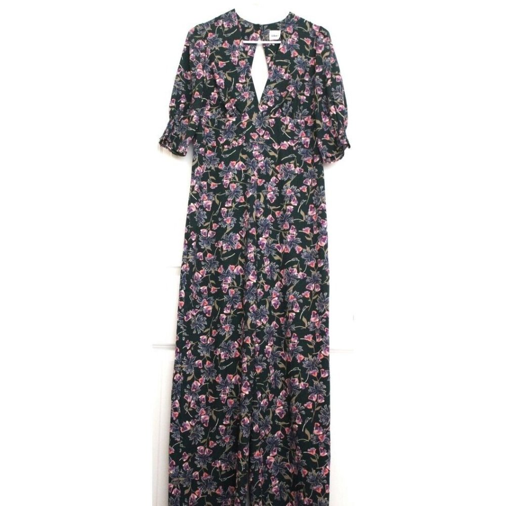 Women’s Retro Floral Jumpsuit 70's Cocktail Party Office Green Sz 2